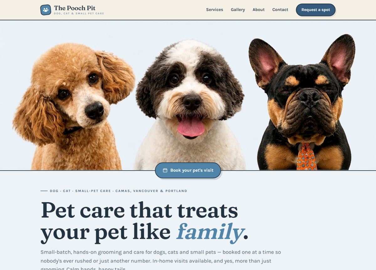 Homepage of thepoochpitgrooming.com