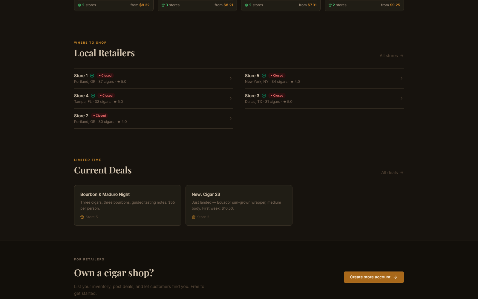 A shop's page — and hours marked as unconfirmed unless they came from the shop itself.