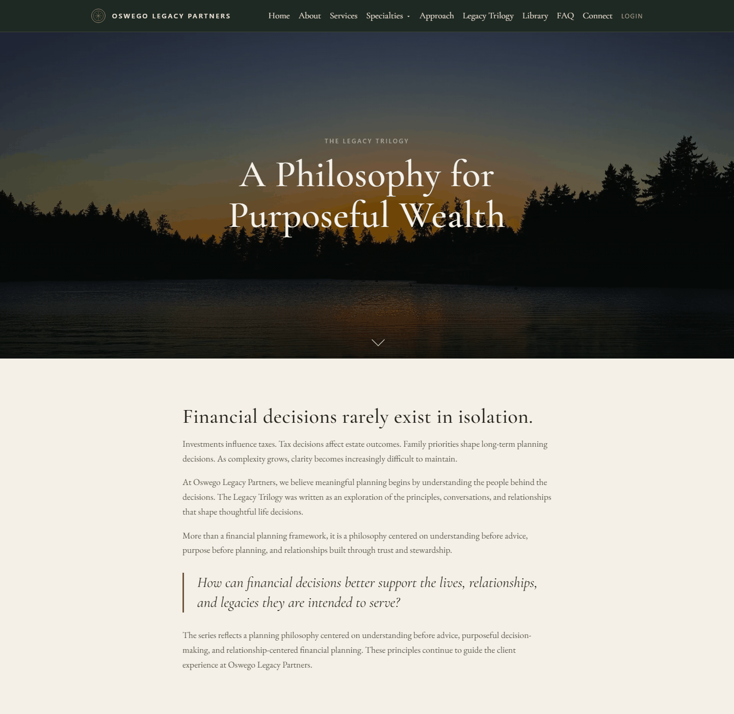 The founder's three-book planning philosophy, given a page of its own.