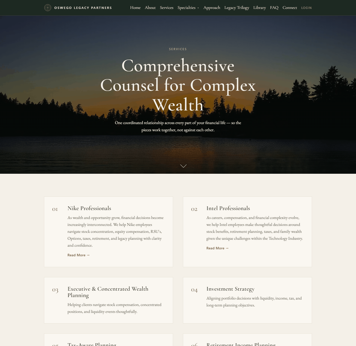 Eight services, from equity compensation through to planning across generations.