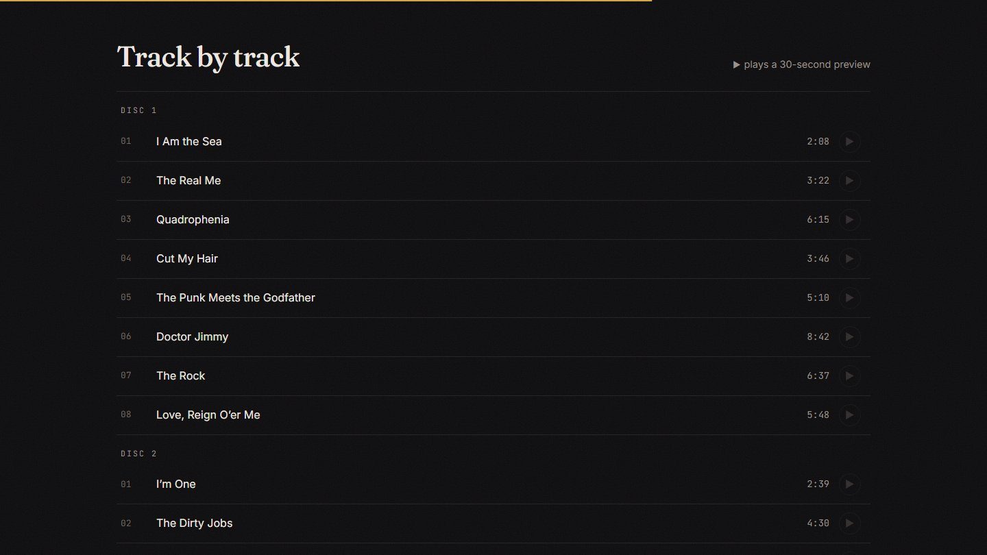 Track by track, each with a thirty-second preview.